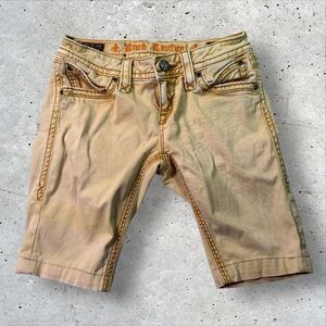 Rock Revival Blair AR13 Jean Shorts Women’s 27 Yellow Distressed Faded Bleached